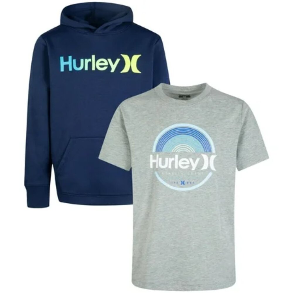 NEW Hurley Boy's 2 Pack Hoodie & Tee Set Navy/Grey Size 5/6